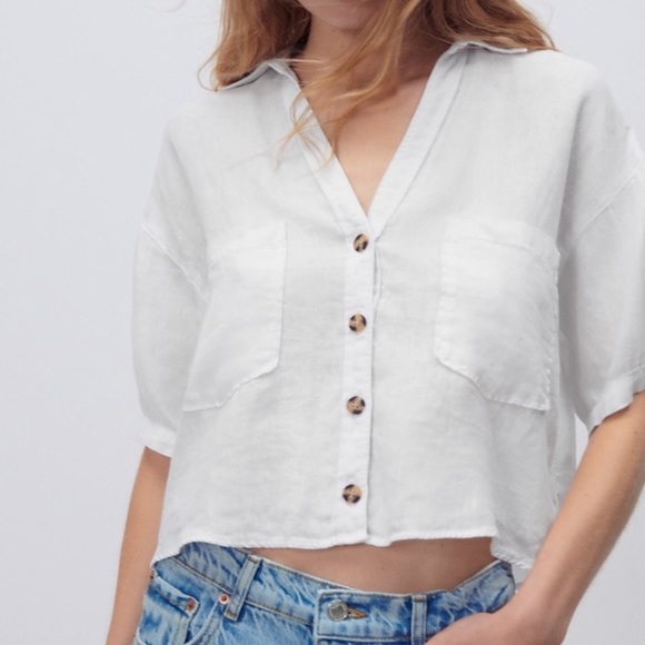 Zara Tops - Zara Short Sleeve Linen Shirt